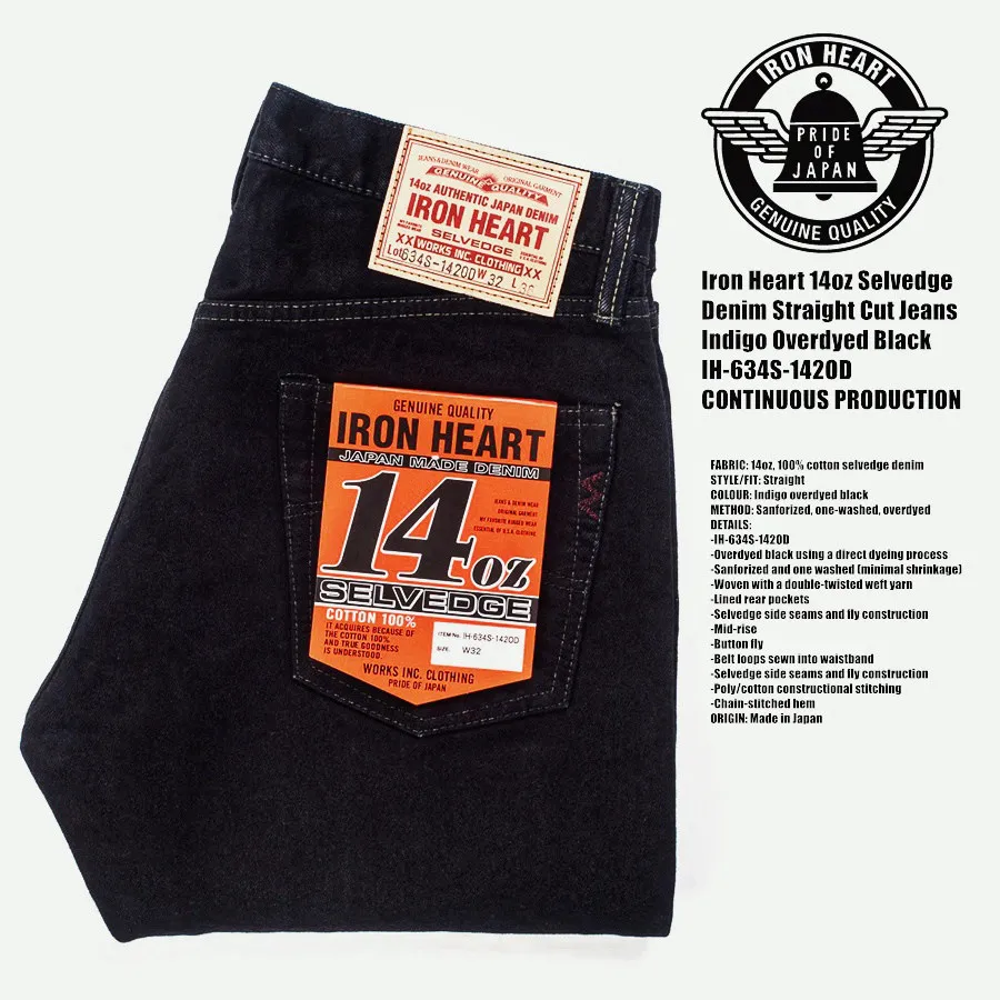 IRON HEART Sulfur Black 634s Double Dyed 14oz Denim Jeans
IRON HEART Sulfur Black 634s Double Dyed 14oz Denim Jeans