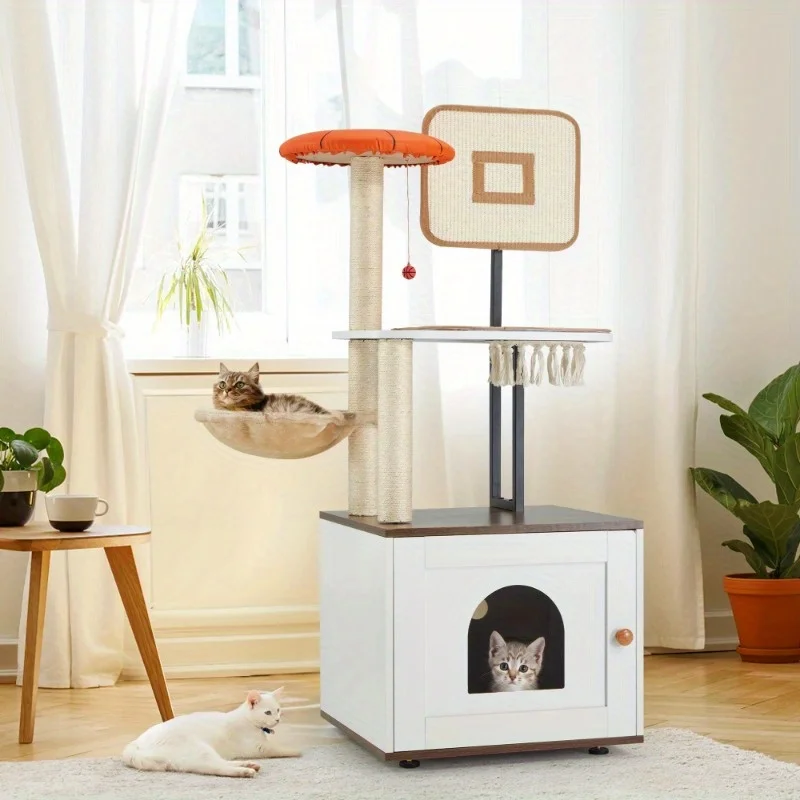 50" Cat Tree with Cat Litter Box Enclosure, 2-in-1 Cat Tower, Cat Condo with Scratching Posts for Indoor Cats, White
50" Cat Tree with Cat Litter Box Enclosure, 2-in-1 Cat Tower, Cat Condo with Scratching Posts for Indoor Cats, White