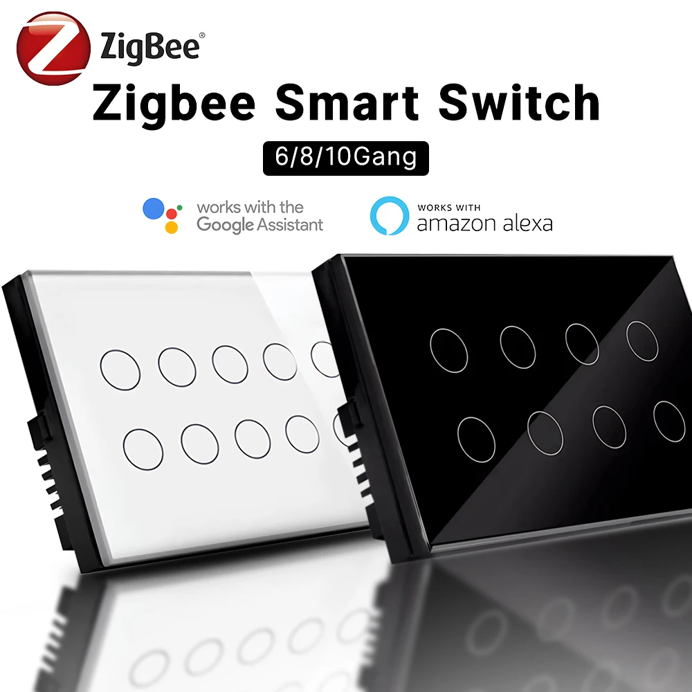 Умный сенсорный настенный выключатель zigbee, 6/8/10-местная стеклянная панель, приложение Tuya, управление всего дома, совместимое с Alexa Google Home
Умный сенсорный настенный выключатель zigbee, 6/8/10-местная стеклянная панель, приложение Tuya, управление всего дома, совместимое с Alexa Google Home