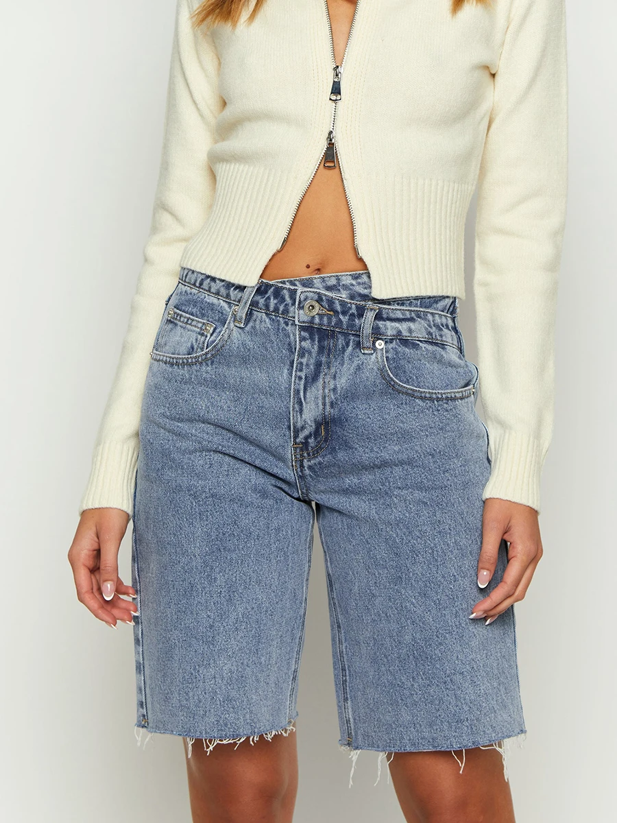 New Womens Crossover Denim Shorts Casual High Waist Straight Leg Knee Length Asymmetrical Shorts With Pockets For Summer S-XL
New Womens Crossover Denim Shorts Casual High Waist Straight Leg Knee Length Asymmetrical Shorts With Pockets For Summer S-XL