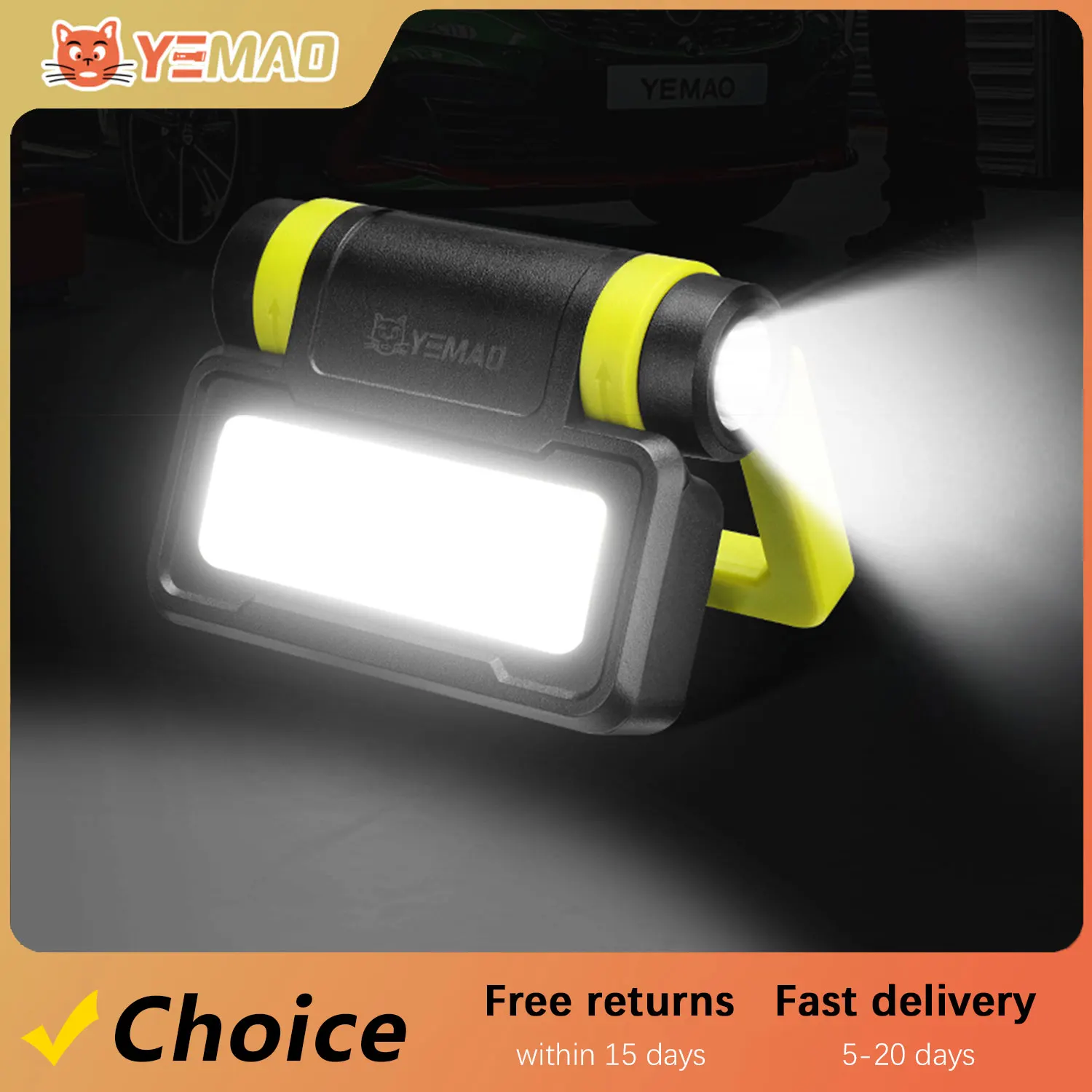 YEMAO B70 Portable Flashlight 800 Lumens Rechargeable Work Light 2500mAh Built-in Battery with Magnet Folding Stand Tent Light
YEMAO B70 Portable Flashlight 800 Lumens Rechargeable Work Light 2500mAh Built-in Battery with Magnet Folding Stand Tent Light