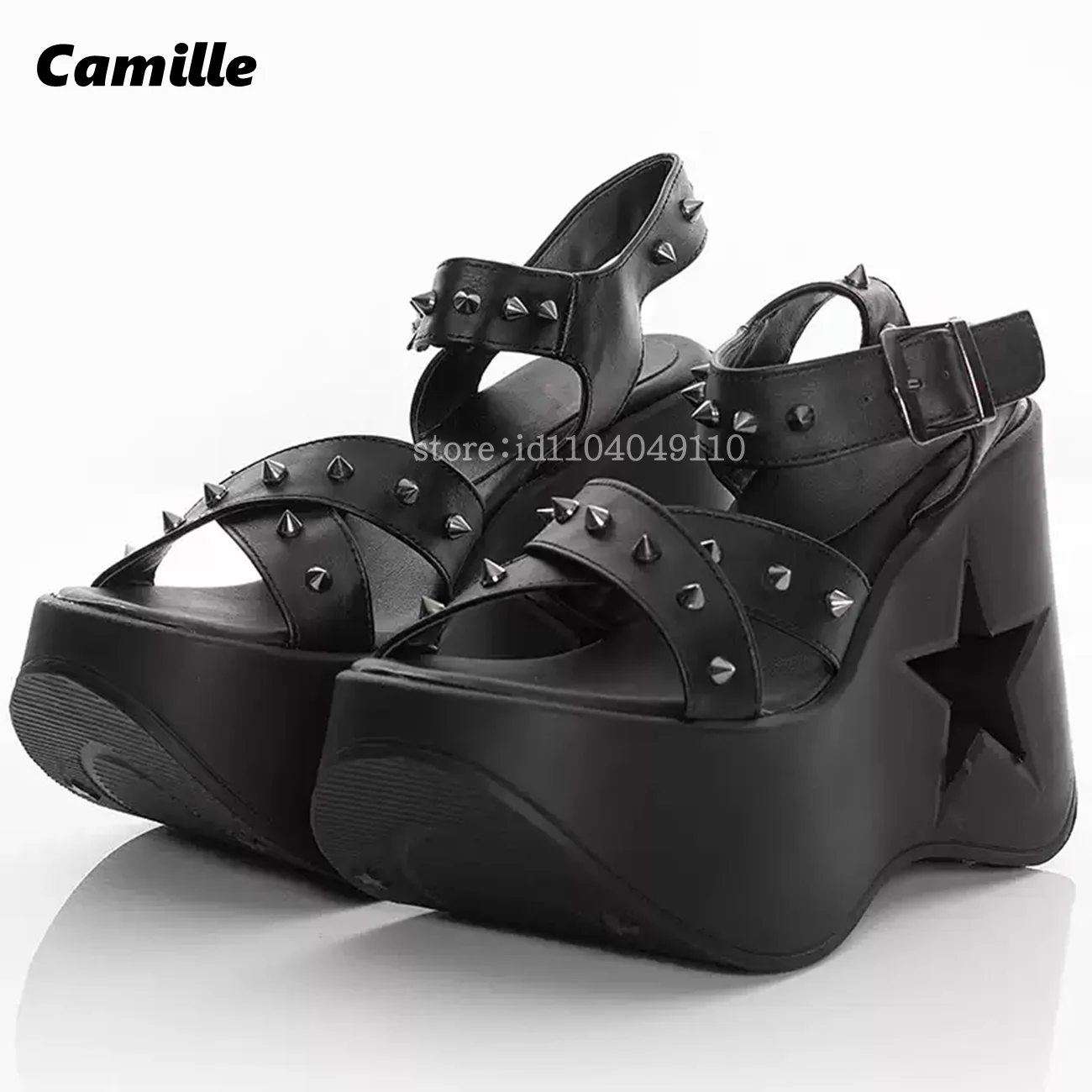 Punk Style Metal Rivet Star Hollow Wedge Sandals Open Toe All-Match Size 34-40 Casual Shoes Cow Split Leather One Word Belt Shoe
Punk Style Metal Rivet Star Hollow Wedge Sandals Open Toe All-Match Size 34-40 Casual Shoes Cow Split Leather One Word Belt Shoe