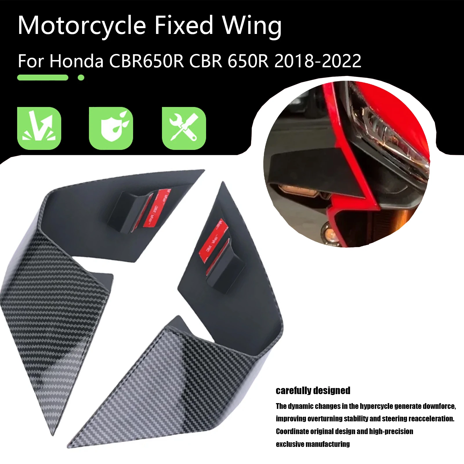 Motorcycle Fixed Wing Accessories For Honda CBR650R CBR 650R 2018-2022 Aerodynamic Fixed wind Wing Kit Spoiler Fairing
Motorcycle Fixed Wing Accessories For Honda CBR650R CBR 650R 2018-2022 Aerodynamic Fixed wind Wing Kit Spoiler Fairing