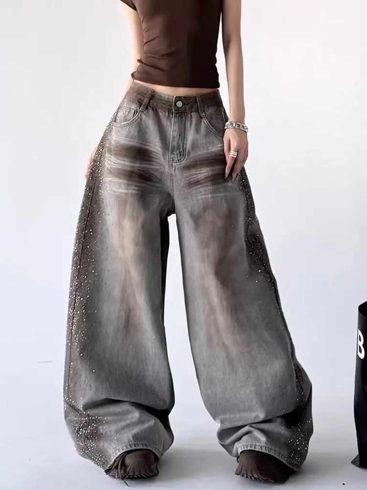 2026 American Retro Y2K Style Hot Fix Rhinestone Baggy Women's Jeans Pants For Woman Clothing Wide leg Streetwear Denim Trousers
2026 American Retro Y2K Style Hot Fix Rhinestone Baggy Women's Jeans Pants For Woman Clothing Wide leg Streetwear Denim Trousers