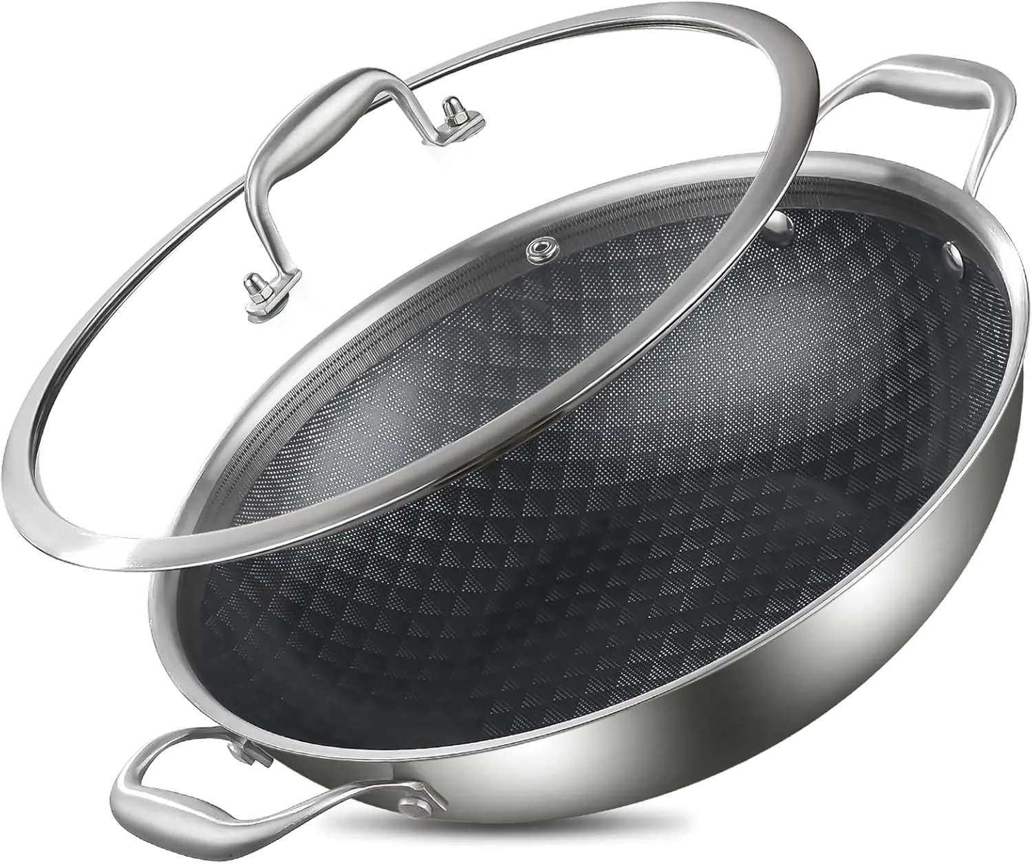 Tri-Ply Stainless Steel Wok 13in Nonstick Deep Wok Pan with Lid, 5.5QT Induction Compatible Stir-Fry Pan, Double Handle
Tri-Ply Stainless Steel Wok 13in Nonstick Deep Wok Pan with Lid, 5.5QT Induction Compatible Stir-Fry Pan, Double Handle