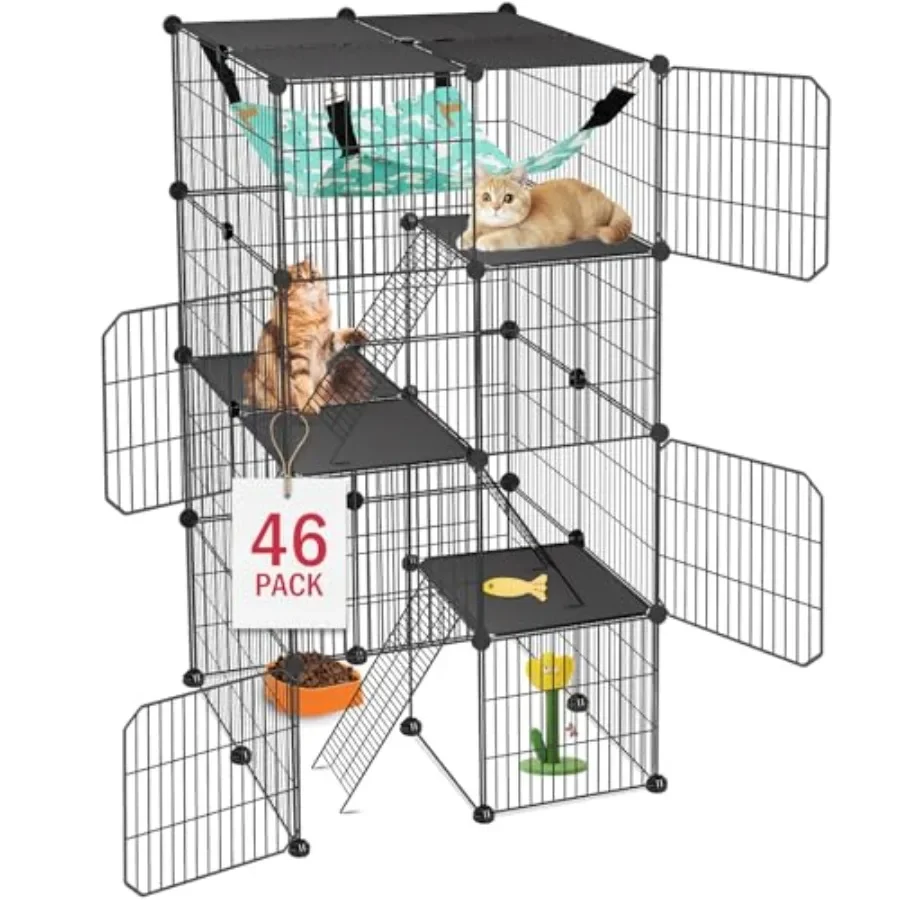 Cat Cage for Indoor Outdoor Use, Metal Wire, Gray, 4-Tier DIY Catio with Hammock, Detachable Expandable, 2x2x4 ft Exercise Spac
Cat Cage for Indoor Outdoor Use, Metal Wire, Gray, 4-Tier DIY Catio with Hammock, Detachable Expandable, 2x2x4 ft Exercise Spac