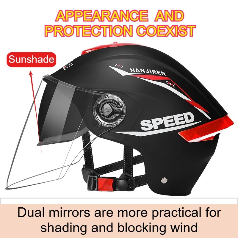 Men and women summer double mirror sunscreen sunshade helmet motorcycle riding half helmet hard hat
Men and women summer double mirror sunscreen sunshade helmet motorcycle riding half helmet hard hat