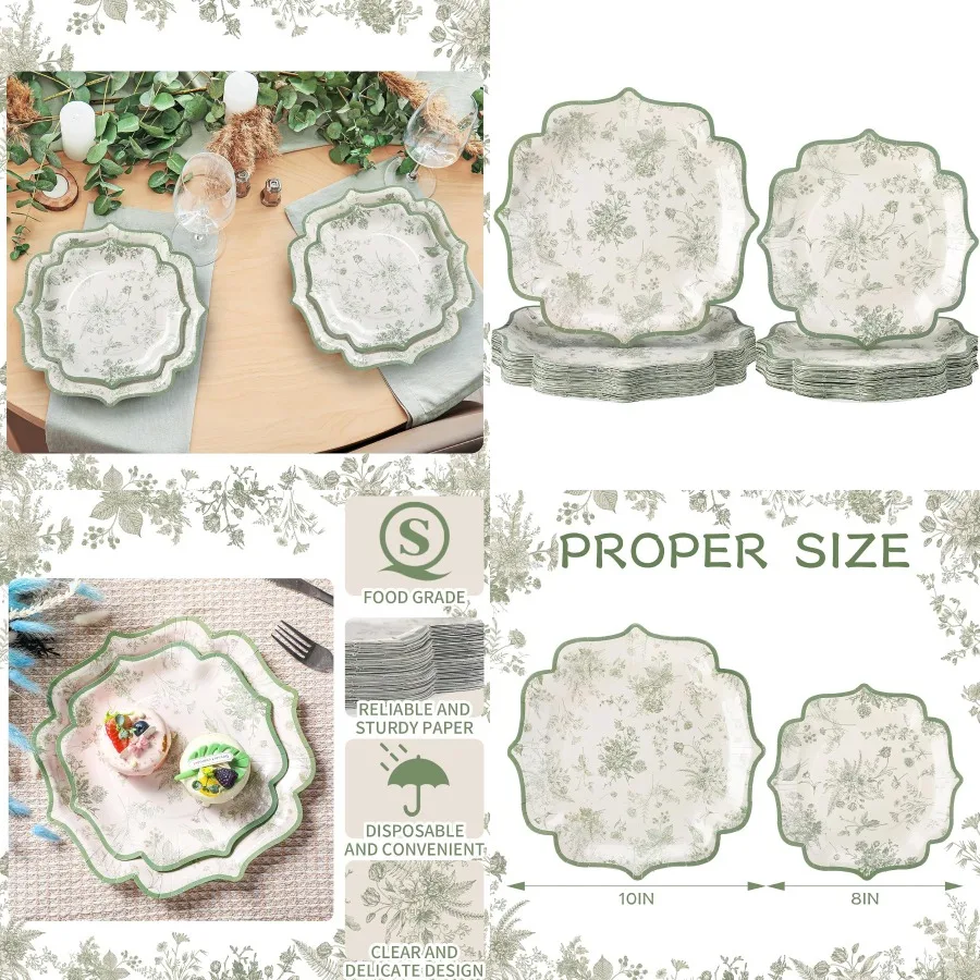 100 Pcs Sage Green Disposable Plates Floral Green and White Paper Dessert Dinner Plates Bulk Set of 50 Guests 8 Inch 10 Inch fo
100 Pcs Sage Green Disposable Plates Floral Green and White Paper Dessert Dinner Plates Bulk Set of 50 Guests 8 Inch 10 Inch fo