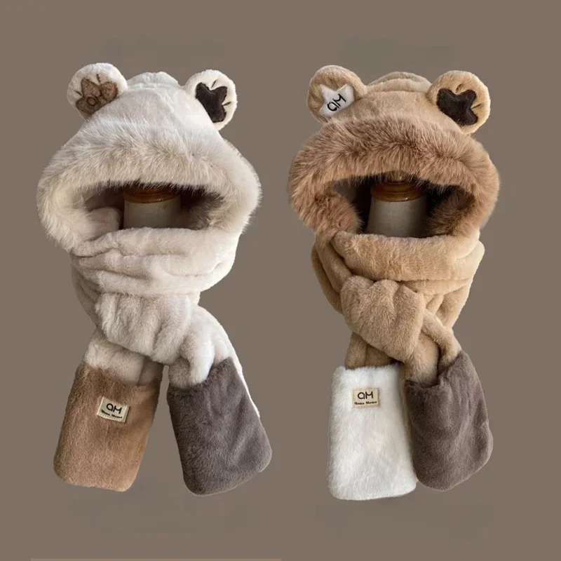 Autumn and Winter Little Bear Hat Scarf Integrated Women's Winter Warm Plush Gloves Three-Piece Set Cute Hooded Ear Protection
Autumn and Winter Little Bear Hat Scarf Integrated Women's Winter Warm Plush Gloves Three-Piece Set Cute Hooded Ear Protection