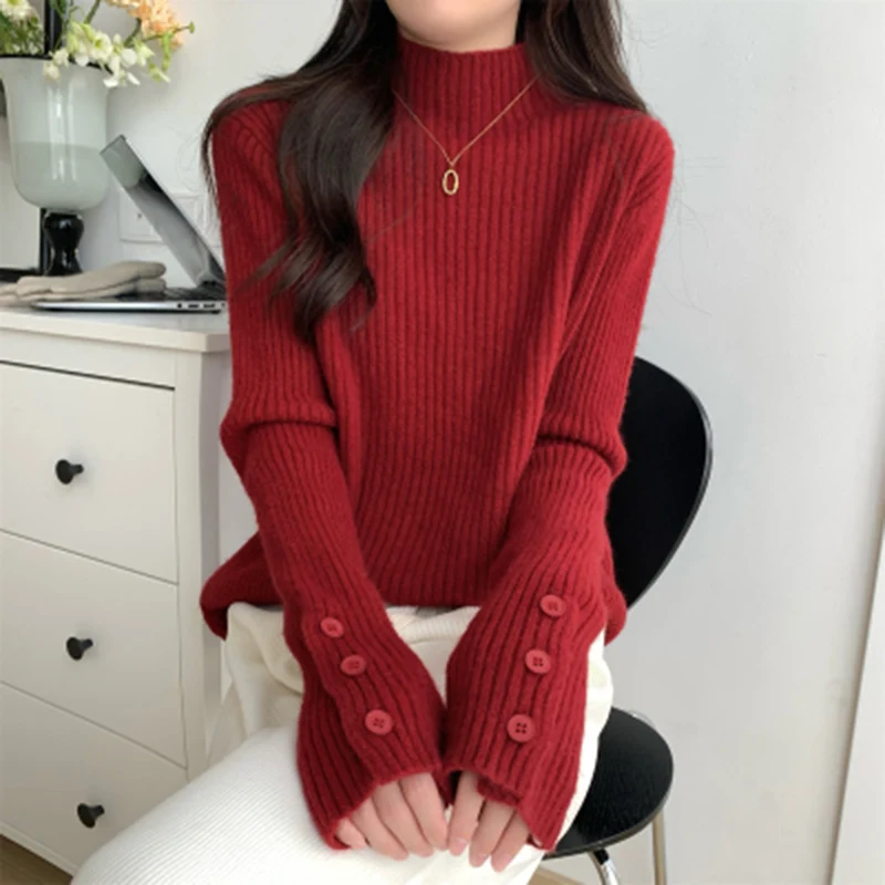 Women Autumn Winter Half Turtleneck Sweater Korean Chic Casual Slim Knit Pullover Female Button Up All Match Bottoming Jumpers
Women Autumn Winter Half Turtleneck Sweater Korean Chic Casual Slim Knit Pullover Female Button Up All Match Bottoming Jumpers