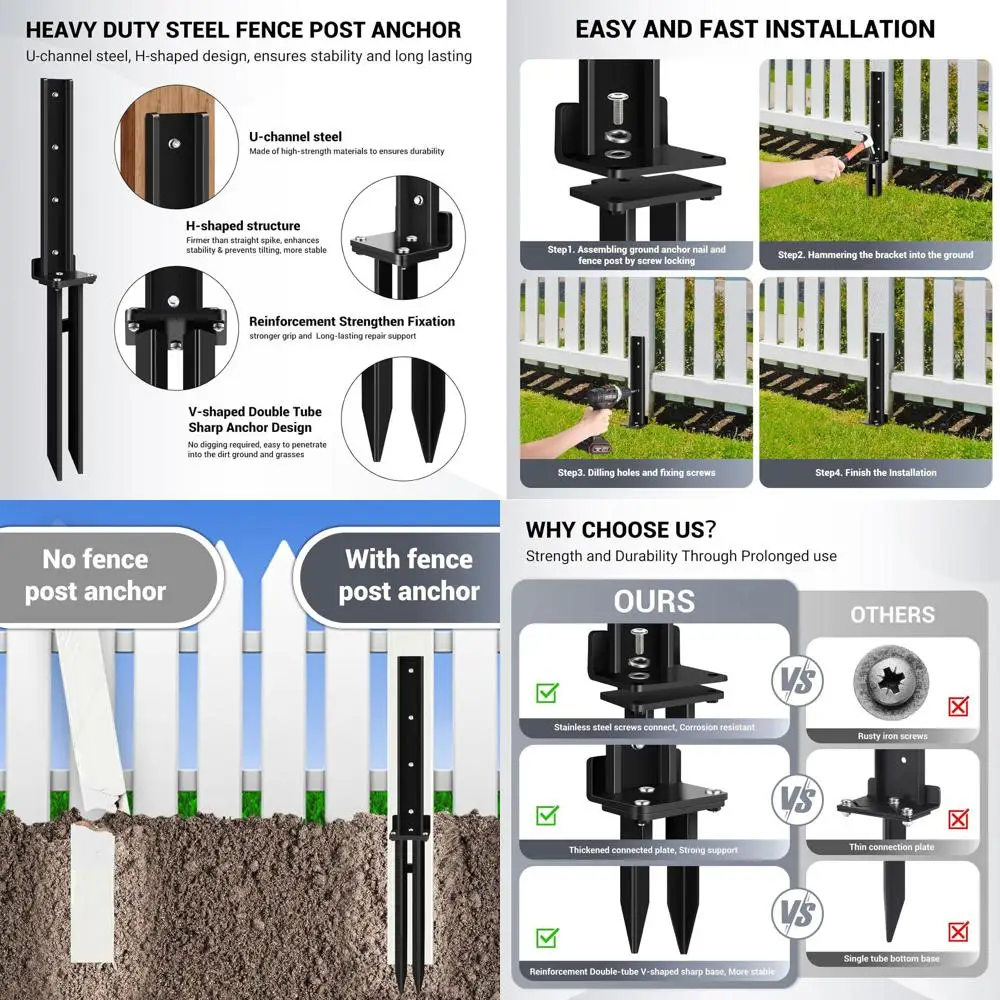 Комплект для ремонта столбов забора, сверхпрочные стальные анкерные колышки-штыри для заземления, для восстановления наклоненных или сломанных деревянных столбов забора, ремонтные опоры
Комплект для ремонта столбов забора, сверхпрочные стальные анкерные колышки-штыри для заземления, для восстановления наклоненных или сломанных деревянных столбов забора, ремонтные опоры