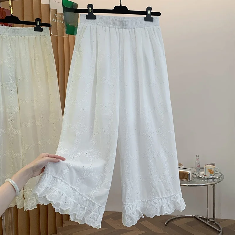 Elegant Embroidered Loose Wide Leg Pants Women Summer Thin High Waist Flared Cuff Casual Straight Cut Trousers
Elegant Embroidered Loose Wide Leg Pants Women Summer Thin High Waist Flared Cuff Casual Straight Cut Trousers