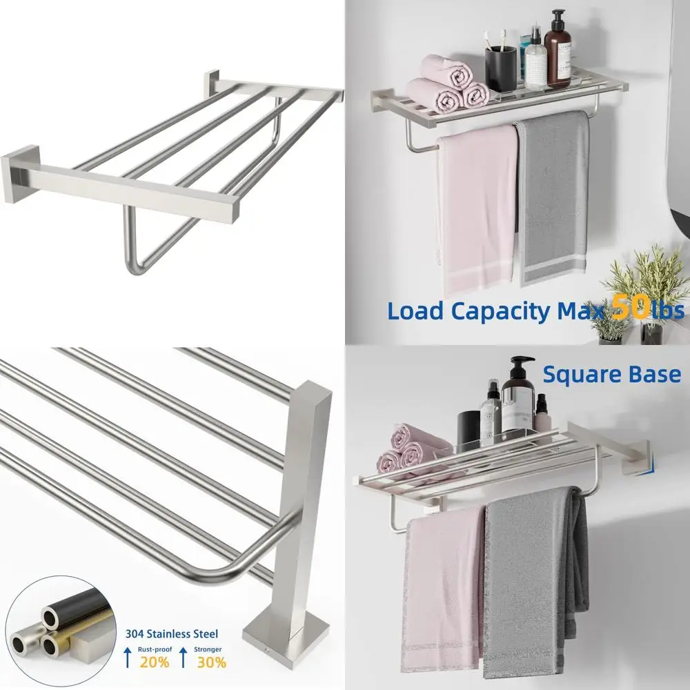 24 Inch Stainless Steel Square Base Towel Rack with Towel Bar, Wall Mounted Bathroom Shelf for Modern Home Decor
24 Inch Stainless Steel Square Base Towel Rack with Towel Bar, Wall Mounted Bathroom Shelf for Modern Home Decor