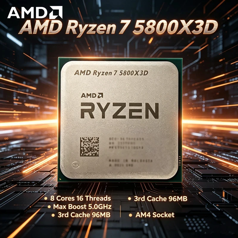 AMD Ryzen 7 5800X3D Gaming CPU, 8-Core 16-Thread, 5.0GHz Boost, 96MB L3 Cache, 105W AM4 DDR4 Processor, Loose CPU Without Cooler
AMD Ryzen 7 5800X3D Gaming CPU, 8-Core 16-Thread, 5.0GHz Boost, 96MB L3 Cache, 105W AM4 DDR4 Processor, Loose CPU Without Cooler