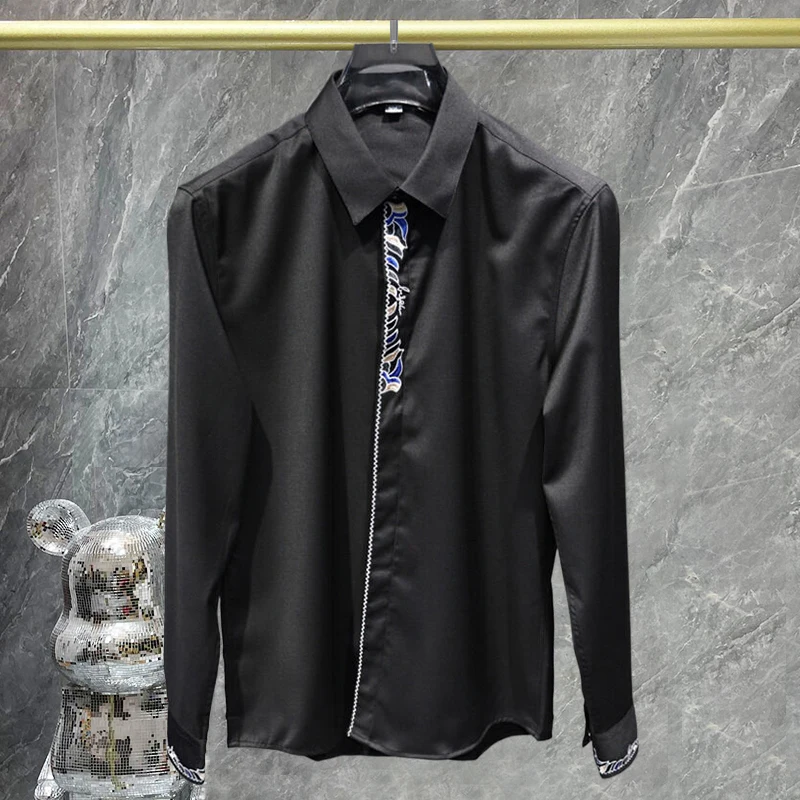 Spring Lapel Long Sleeve Slim Shirt Casual Colorful Embroidered Shirt For Men Business Dress Shirt Social Party Camisa Hombre
Spring Lapel Long Sleeve Slim Shirt Casual Colorful Embroidered Shirt For Men Business Dress Shirt Social Party Camisa Hombre