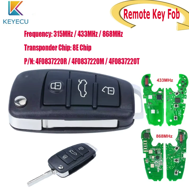 KEYECU Smart Remote Key Fob for Audi A6 S6 Q7 2004 - 2015 IYZ 3314 4F0837220R 4F0837220M 4F0837220T 315MHz 433MHz 868MHz 8E 3B
KEYECU Smart Remote Key Fob for Audi A6 S6 Q7 2004 - 2015 IYZ 3314 4F0837220R 4F0837220M 4F0837220T 315MHz 433MHz 868MHz 8E 3B