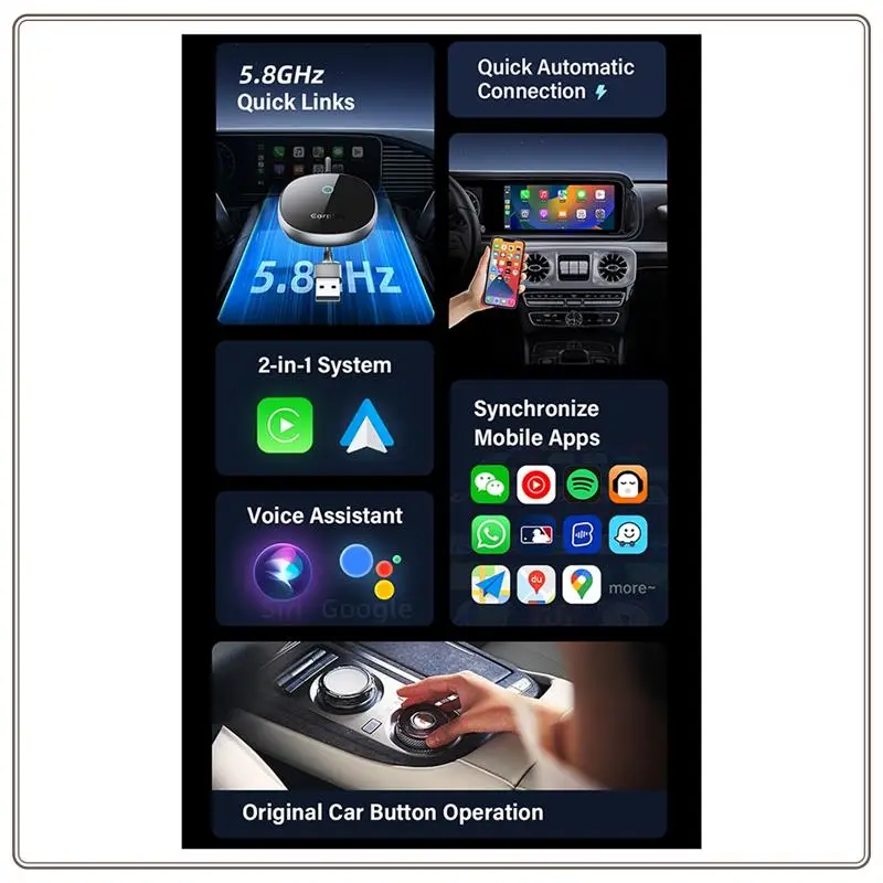 Надежный проводной к беспроводному адаптеру Carplay и Android Auto Беспроводной Carplay с USB Android Auto Беспроводной адаптер для проводов
Надежный проводной к беспроводному адаптеру Carplay и Android Auto Беспроводной Carplay с USB Android Auto Беспроводной адаптер для проводов