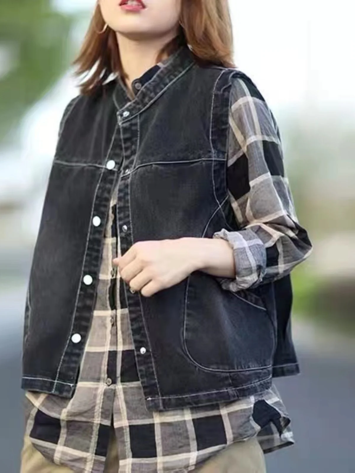 Retro Japanese Sle Denim Vest Women's Outerwear Layering Design Spring Autumn plus Size Cotton Blend Svel Jaet
Retro Japanese Sle Denim Vest Women's Outerwear Layering Design Spring Autumn plus Size Cotton Blend Svel Jaet