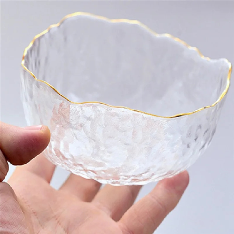 Transparent Glass Salad Fruit Bowl Irregular Soup Glass Bowl With Gold Inlay Edge
Transparent Glass Salad Fruit Bowl Irregular Soup Glass Bowl With Gold Inlay Edge