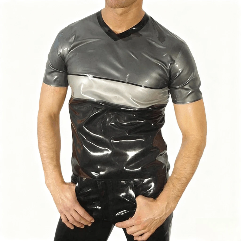 Customized Male's black silver and grey comfortable latex T-shirt tees custom made club wear cosplay
Customized Male's black silver and grey comfortable latex T-shirt tees custom made club wear cosplay
