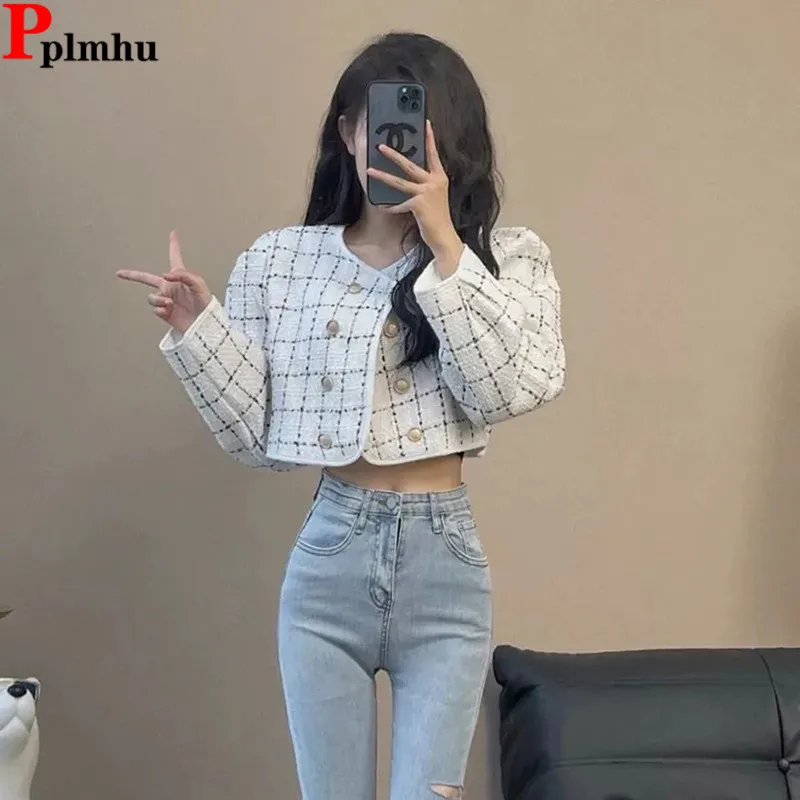 Plaid Design Tweed Wool Blend Cropped Bomber Chaquetas Double Breasted Short Jackets Coats Fashion Jaqueta Vintage Women casacas
Plaid Design Tweed Wool Blend Cropped Bomber Chaquetas Double Breasted Short Jackets Coats Fashion Jaqueta Vintage Women casacas