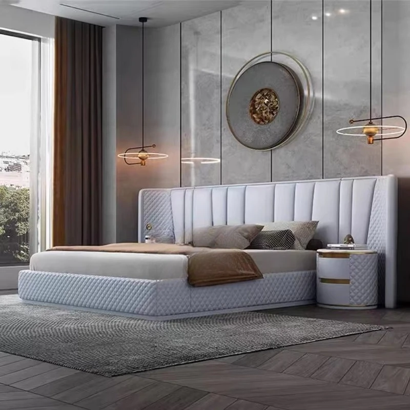 Simple king bed Modern solid wood frame Soft double hotel leather bed
Simple king bed Modern solid wood frame Soft double hotel leather bed