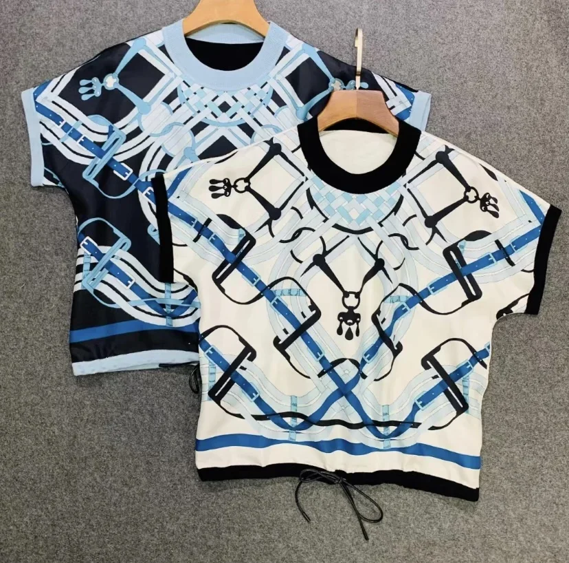 2024 autumn New arrival silk wool tee short sleeve chain print pullover knitting knitted brand clothing for women
2024 autumn New arrival silk wool tee short sleeve chain print pullover knitting knitted brand clothing for women