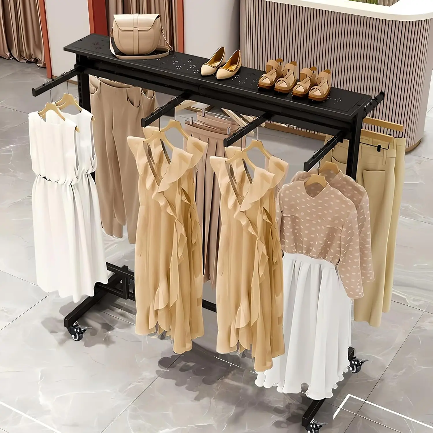 Clothing Ra With Adjustable 8 Arms, Garment Ra Display Stand With Wheels And Shelf, Metal Clothes Hanger Ra With Double Rod,
Clothing Ra With Adjustable 8 Arms, Garment Ra Display Stand With Wheels And Shelf, Metal Clothes Hanger Ra With Double Rod,
