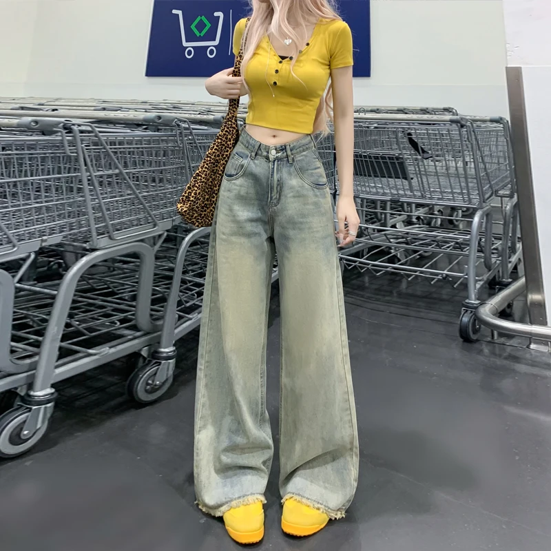 YPAmerican retro loose wide-leg pants wash light color jeans floor trousers women's summer slim straight pants
YPAmerican retro loose wide-leg pants wash light color jeans floor trousers women's summer slim straight pants