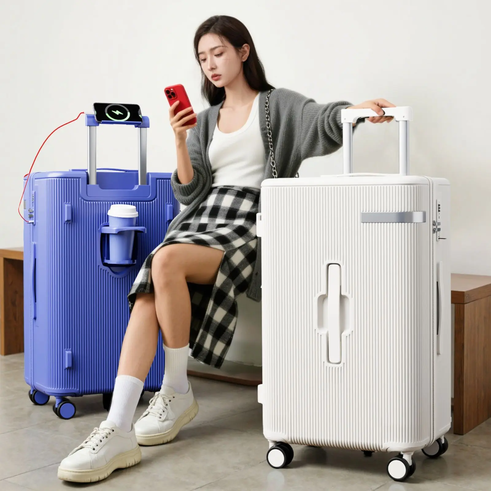PC material luggage, women's Panax notoginseng open, strong and durable trolley case, five-wheel large-capacity student luggage
PC material luggage, women's Panax notoginseng open, strong and durable trolley case, five-wheel large-capacity student luggage