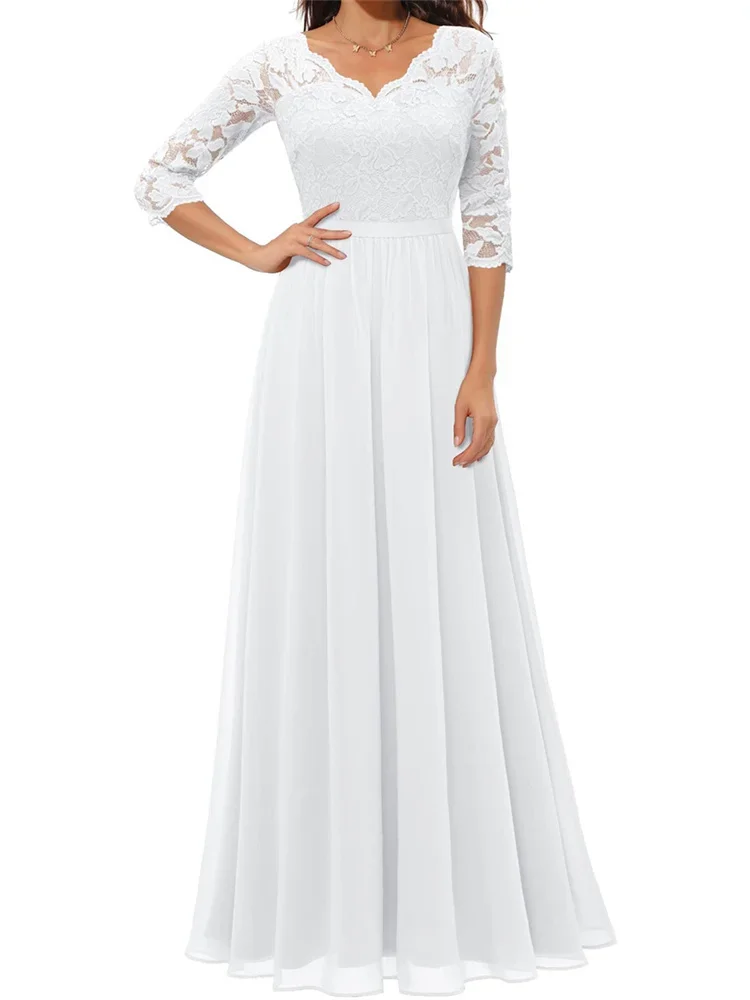 Women's Long Dress Patchwork Lace V-neck Half Sleeve Pleated Dresses for Party Wedding Evening Elegant
Women's Long Dress Patchwork Lace V-neck Half Sleeve Pleated Dresses for Party Wedding Evening Elegant 