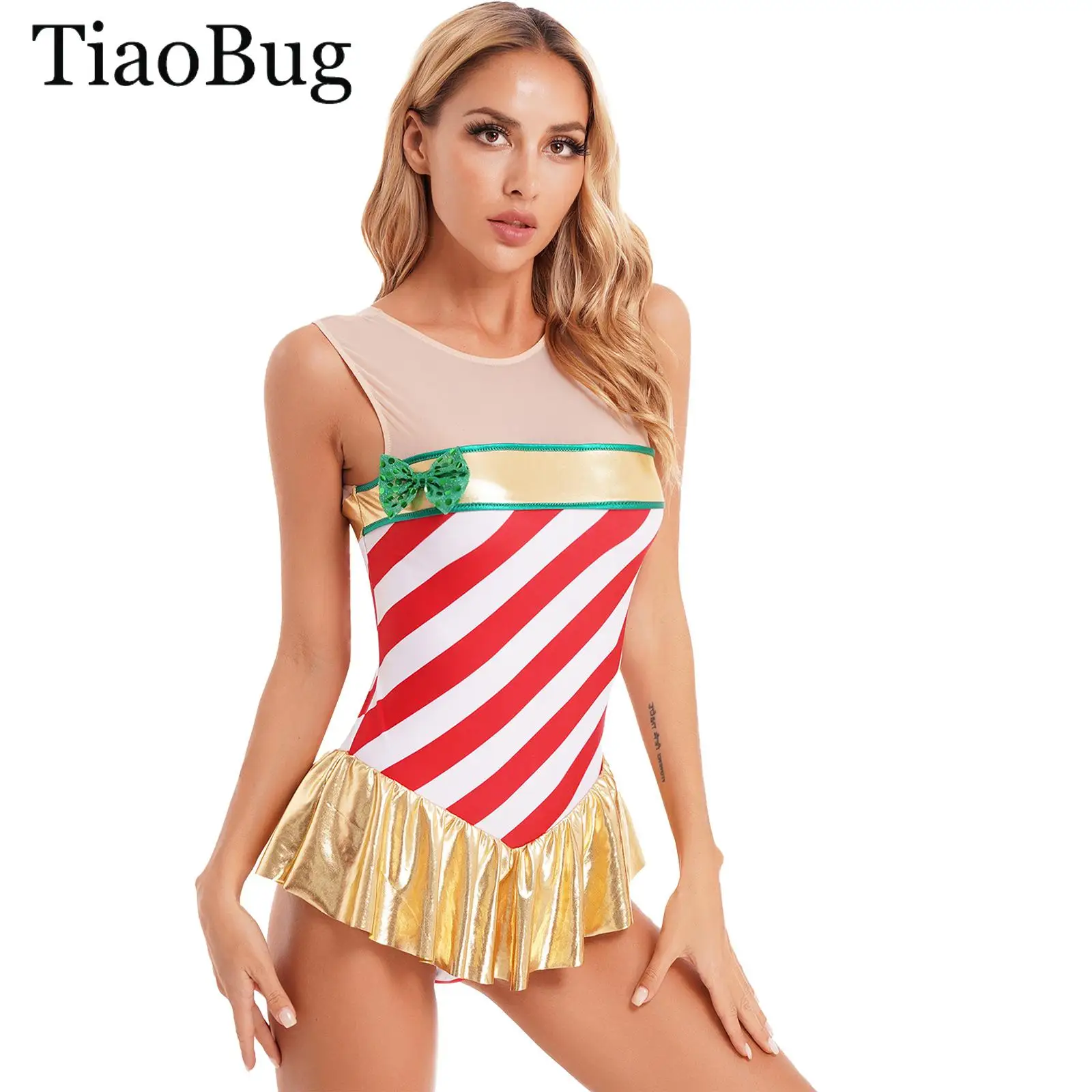 Women Candy Cane Christmas Dance Costume Striped Sequins Mesh Santa Claus Dance Dress Sleeveless Ruffle Skirted Leotard Dresses
Women Candy Cane Christmas Dance Costume Striped Sequins Mesh Santa Claus Dance Dress Sleeveless Ruffle Skirted Leotard Dresses