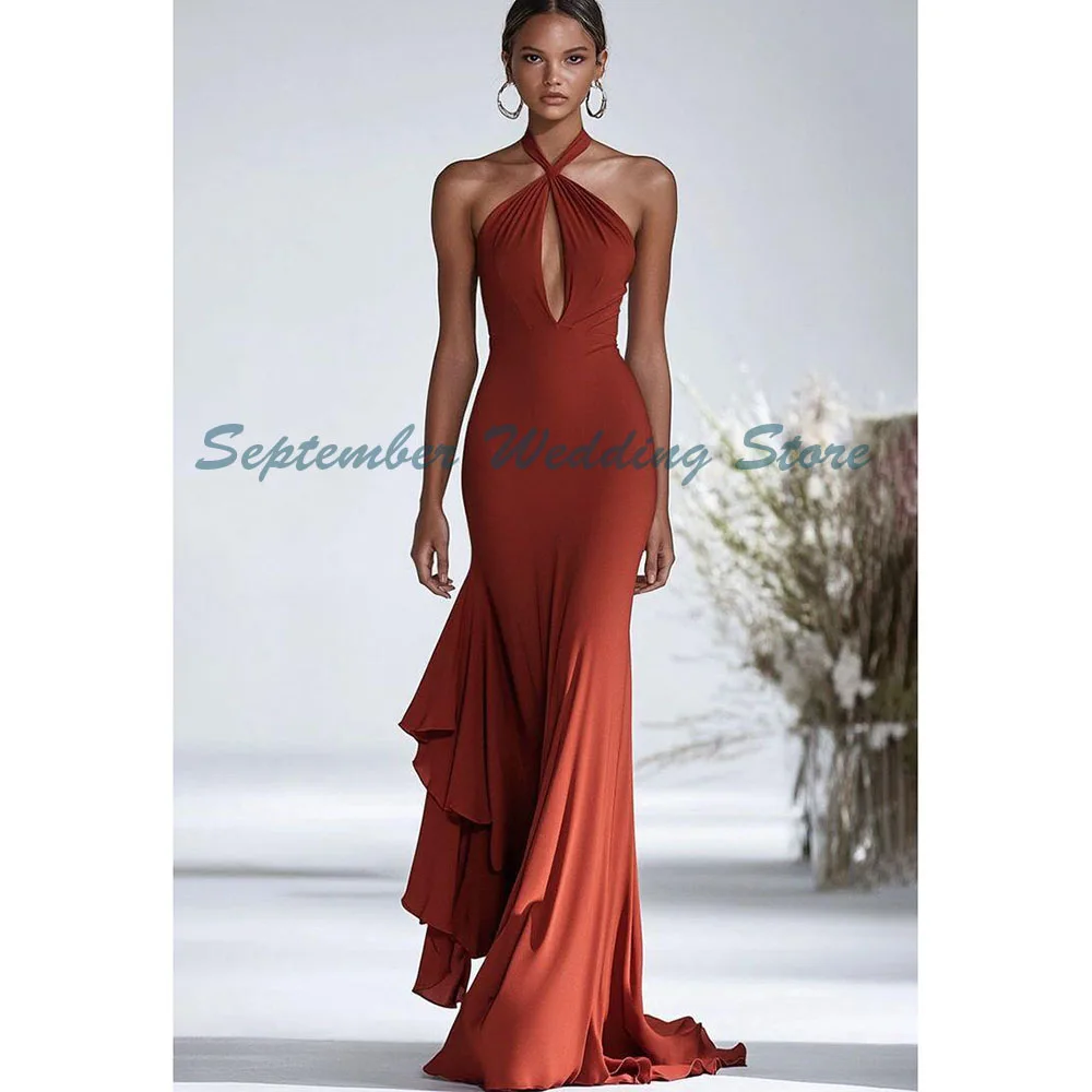 Brown Evening Dresses Halter Sleeveless High Quality Trumpet Floor Length Pleat Banquet Fashion Classic Female Gowns Simple
Brown Evening Dresses Halter Sleeveless High Quality Trumpet Floor Length Pleat Banquet Fashion Classic Female Gowns Simple