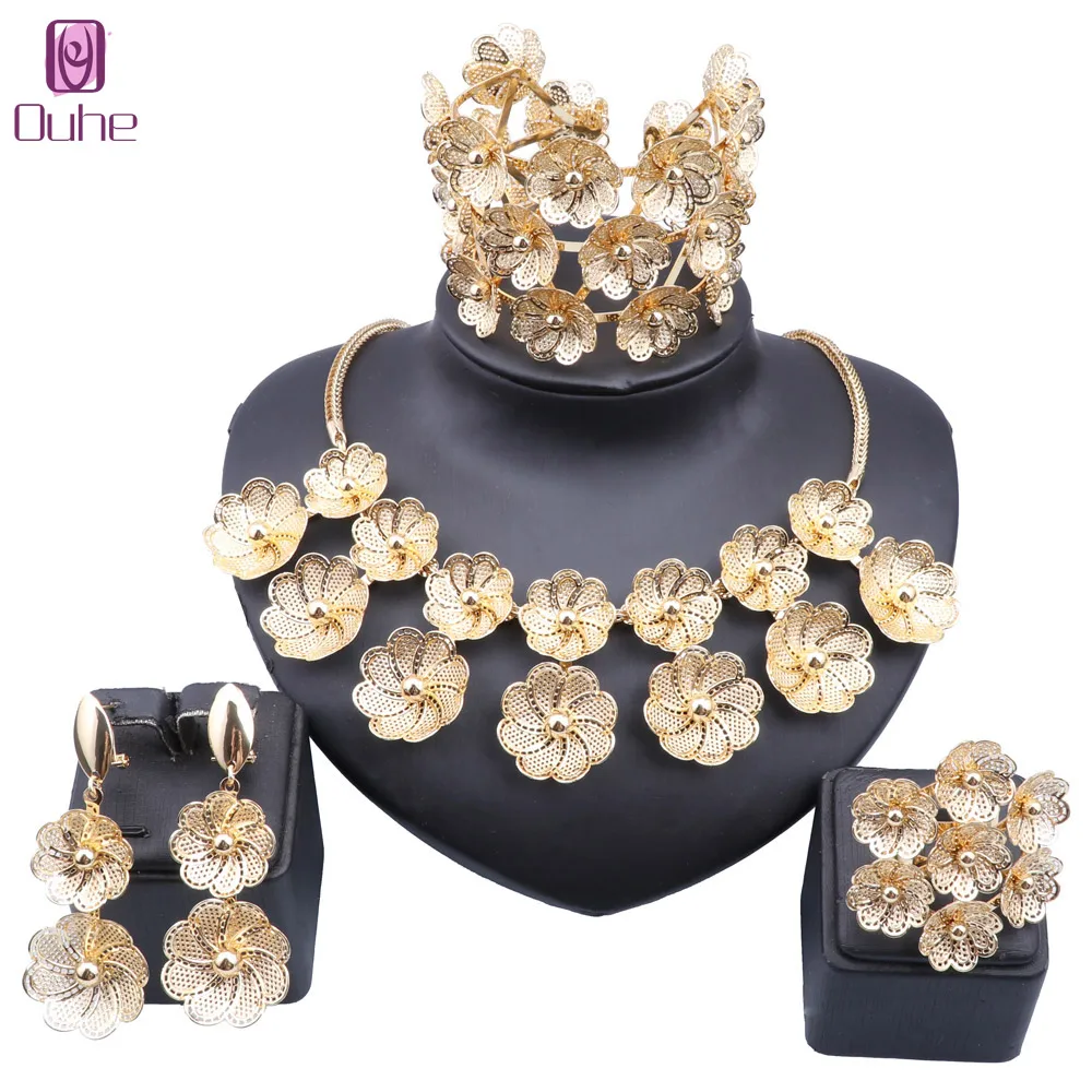 Italian Gold Color Jewelry Set Elegant Necklace Earrings Ring Bangle For Women Bride Wedding Party Accessories
Italian Gold Color Jewelry Set Elegant Necklace Earrings Ring Bangle For Women Bride Wedding Party Accessories