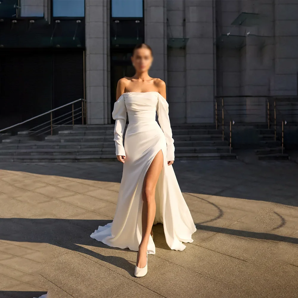 Backless Elegant Off Shoulder Strapless Wedding Dress Trumpet Sweep Train Princess Bride Gown Vestido De Noival Customized
Backless Elegant Off Shoulder Strapless Wedding Dress Trumpet Sweep Train Princess Bride Gown Vestido De Noival Customized