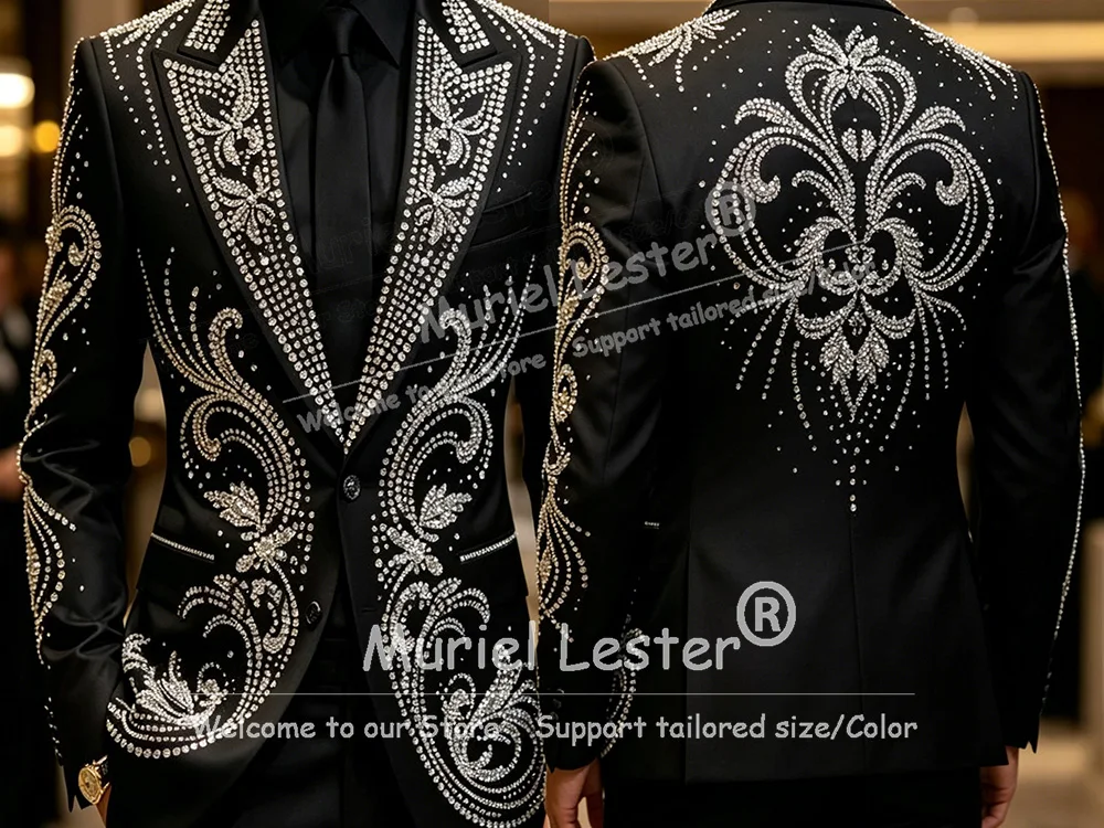 Exquisite Diamond Crystal Groom Wedding Tuxedos 2 Piece Sets Customized Male Prom Blazers Slim Fit Peak Lapel trajes para hombre
Exquisite Diamond Crystal Groom Wedding Tuxedos 2 Piece Sets Customized Male Prom Blazers Slim Fit Peak Lapel trajes para hombre