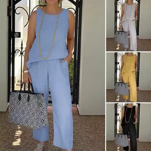 Summer Cotton Linen Women's Tracksuit Suit O-neck Vest Wide-leg Loose Pants Set Female Casual Elegant Ladies 2 Piece Pendant Set
Summer Cotton Linen Women's Tracksuit Suit O-neck Vest Wide-leg Loose Pants Set Female Casual Elegant Ladies 2 Piece Pendant Set