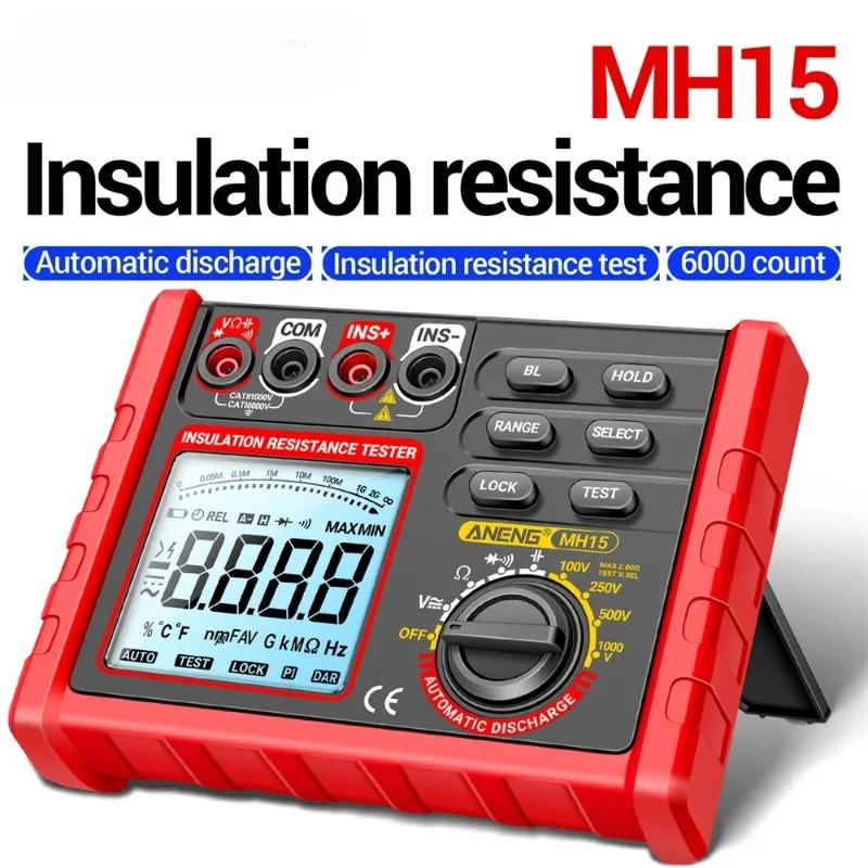 ANENG MH15 Digital Insulation Megohmmeter 6000 Counts Ohmmeter Capacitor Test Resistance Tester Voltage Meter Tools
ANENG MH15 Digital Insulation Megohmmeter 6000 Counts Ohmmeter Capacitor Test Resistance Tester Voltage Meter Tools
