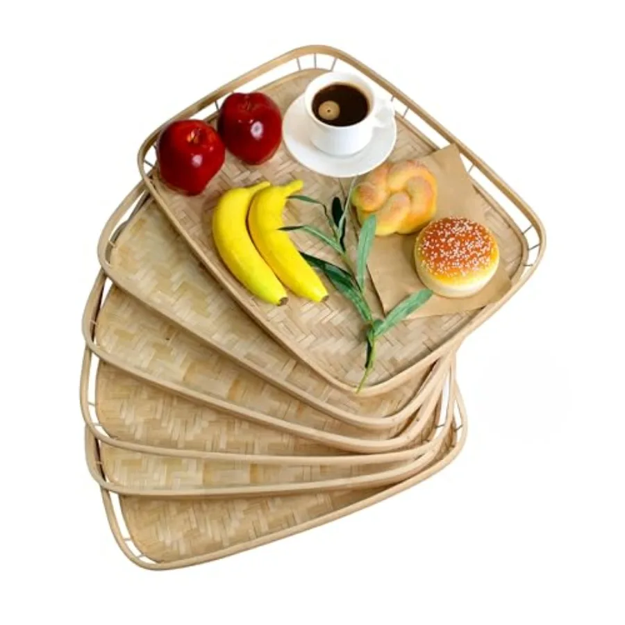 Set of 6 Natural Bamboo Trays for Eating - Hand-Woven Handcrafted Rectangular Serving Trays with Handles - Unique Stackable Lap
Set of 6 Natural Bamboo Trays for Eating - Hand-Woven Handcrafted Rectangular Serving Trays with Handles - Unique Stackable Lap