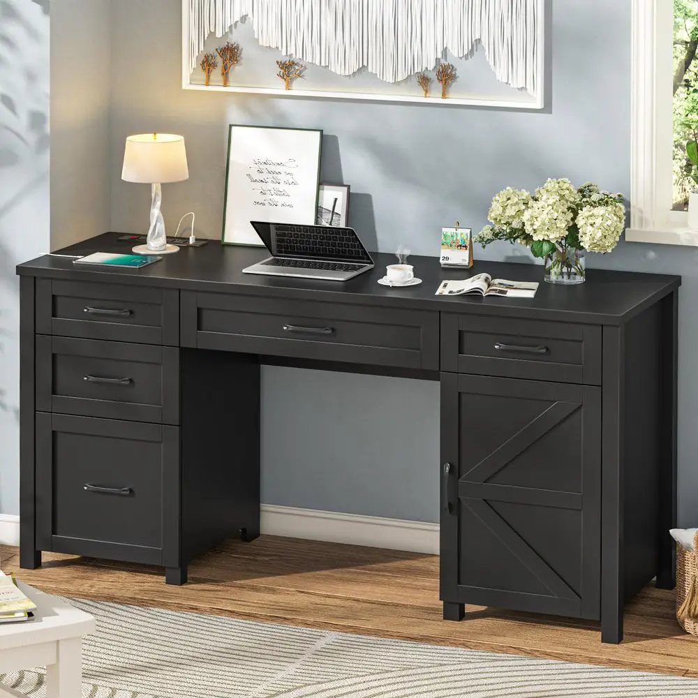 Farmhouse 61 Executive Desk with 5 Drawers, Rustic Office Desk Computer Desk with Charging Station, File Drawers and Storage Ca
Farmhouse 61 Executive Desk with 5 Drawers, Rustic Office Desk Computer Desk with Charging Station, File Drawers and Storage Ca