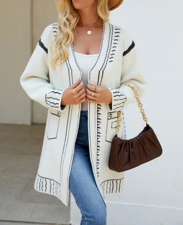 Long length sweater jacket for women, fashionable and casual new style jacquard versatile lazy style knitted cardigan for women
Long length sweater jacket for women, fashionable and casual new style jacquard versatile lazy style knitted cardigan for women