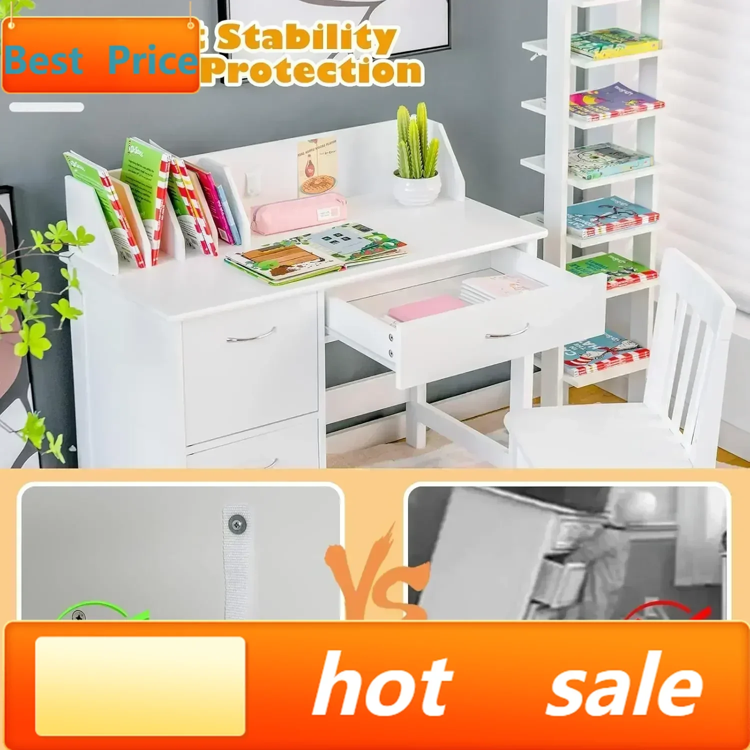 BestsellerKids Desk and Chair Set, Children Wooden School Learning Table w/Drawer & Storage Cabinets, Student Writing Computer W
BestsellerKids Desk and Chair Set, Children Wooden School Learning Table w/Drawer & Storage Cabinets, Student Writing Computer W