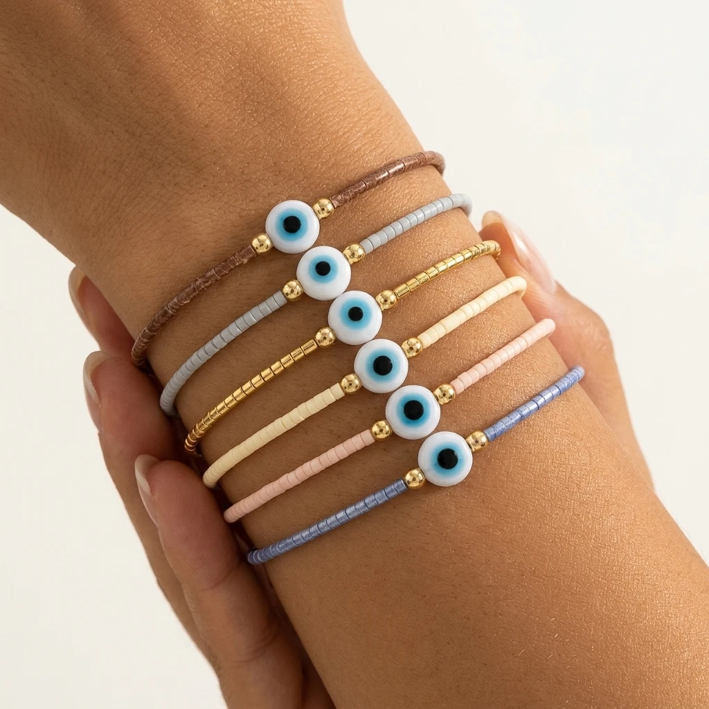 6pcs Bohemian Glass Beaded Bracelet Set Round Evil Eye Stretch Bracelets For Women
6pcs Bohemian Glass Beaded Bracelet Set Round Evil Eye Stretch Bracelets For Women