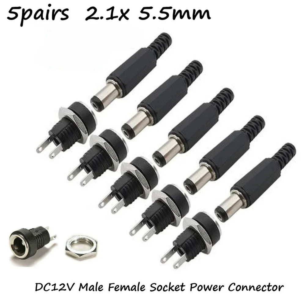 5 Pairs DC 12V Male Jack Plug Female Socket Panel Mount Power Connectors Terminals Blocks Electrical Equipment Supplies
5 Pairs DC 12V Male Jack Plug Female Socket Panel Mount Power Connectors Terminals Blocks Electrical Equipment Supplies