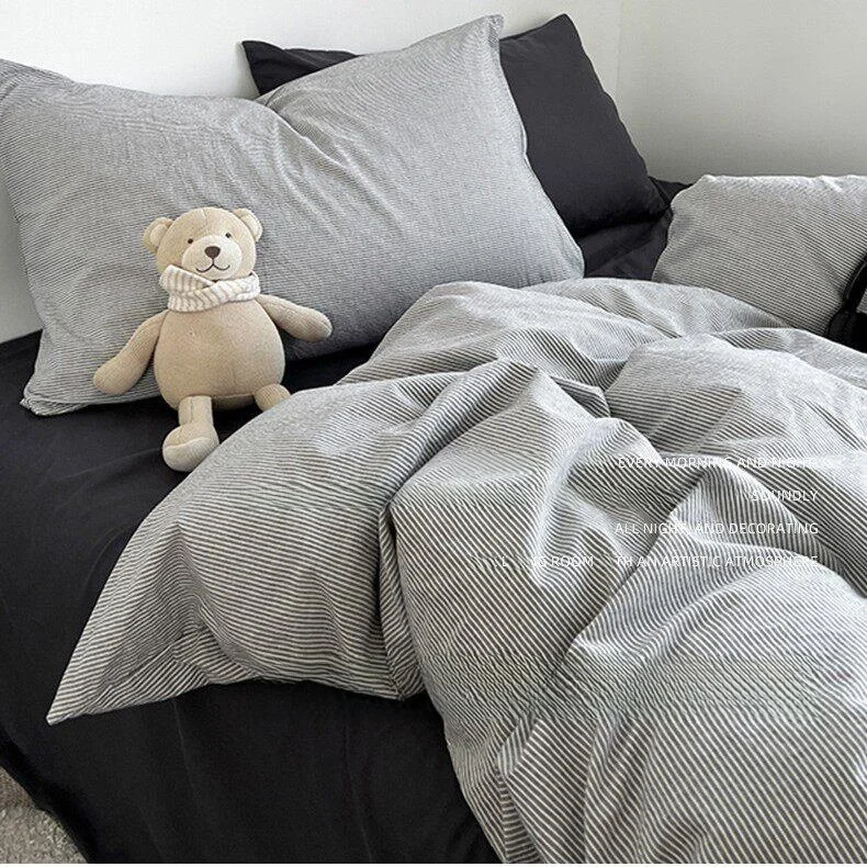 Ins Pure Color Washed Cotton Stripe Pattern Soft Bedding Set Quartet Mix-and-match Style Student Dormitory Bed Three-piece Set
Ins Pure Color Washed Cotton Stripe Pattern Soft Bedding Set Quartet Mix-and-match Style Student Dormitory Bed Three-piece Set