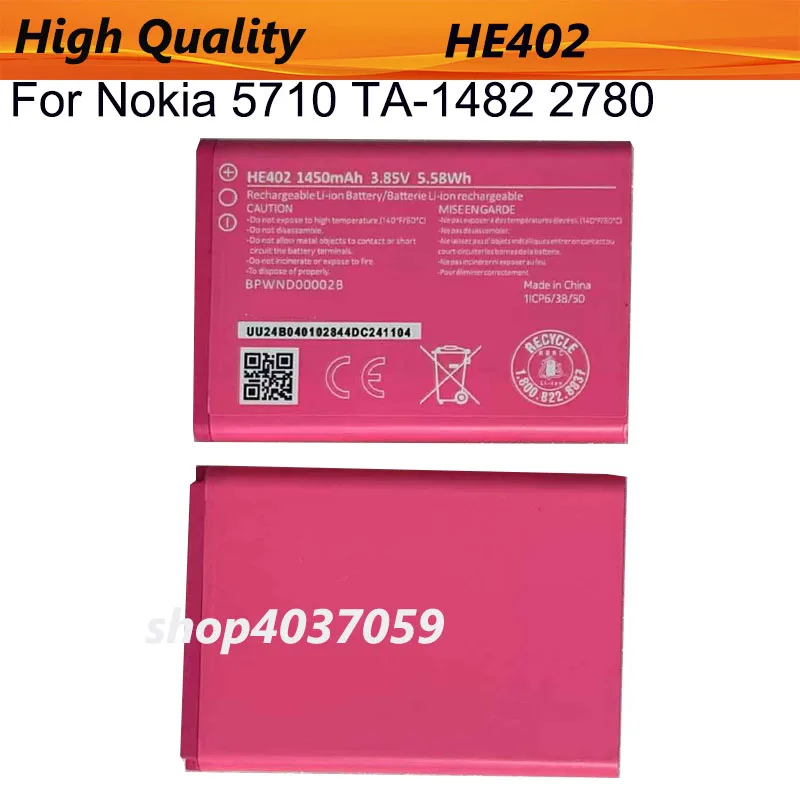 Сменный аккумулятор HE402 3,85 В, 1450 мАч для Nokia 5710 TA-1482 2780, аккумуляторы для раскладного телефона Bateria
Сменный аккумулятор HE402 3,85 В, 1450 мАч для Nokia 5710 TA-1482 2780, аккумуляторы для раскладного телефона Bateria