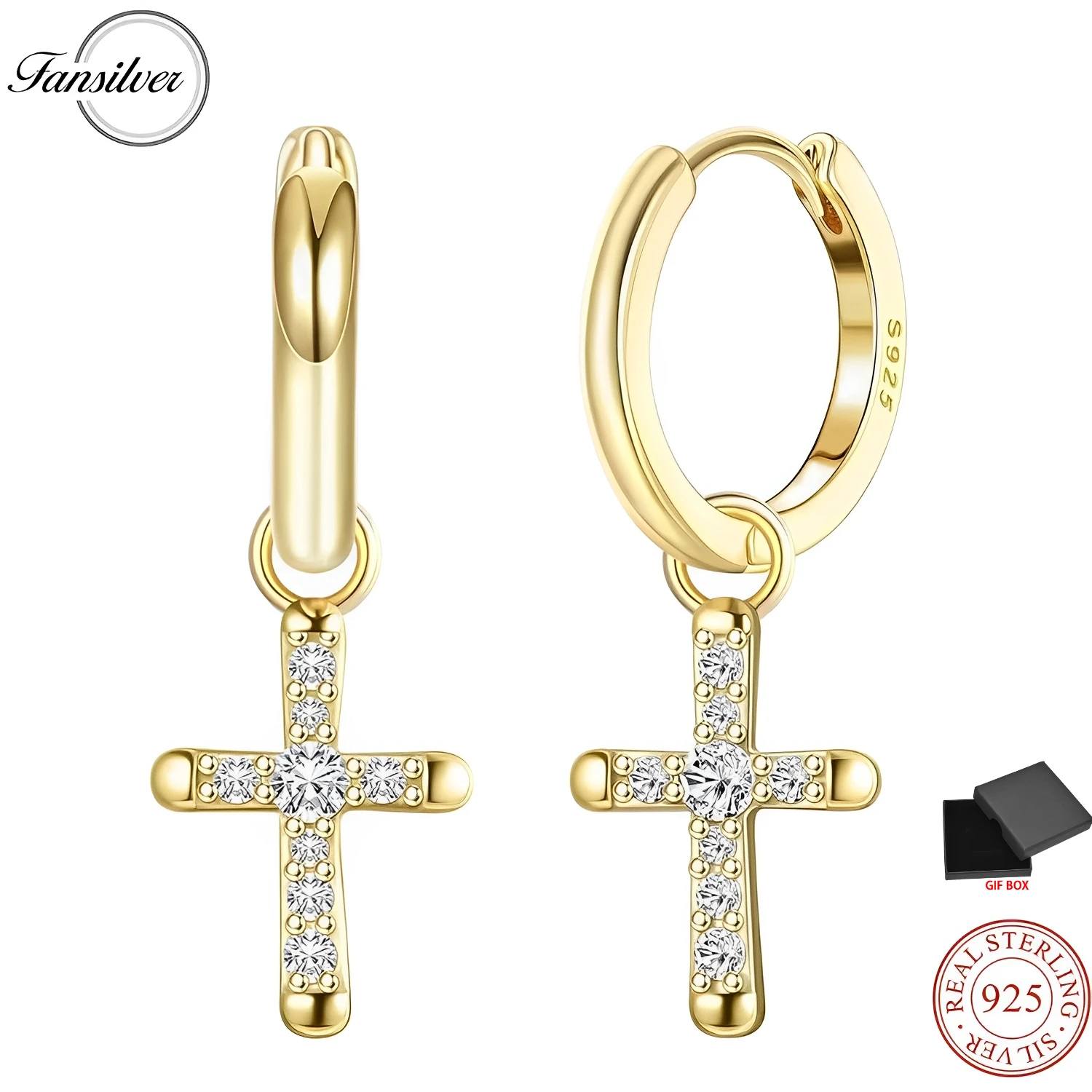 Fansilver 925 Sterling Silver Cross Earrings for Men Women Dainty CZ Huggie Hoop Earrings Iced Out Cross Dangle Earring with Box
Fansilver 925 Sterling Silver Cross Earrings for Men Women Dainty CZ Huggie Hoop Earrings Iced Out Cross Dangle Earring with Box