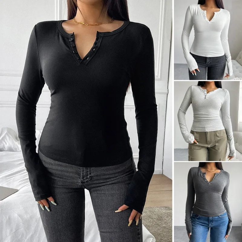 2024 Autumn/winter Top Women's Y2K Temperament Slim Fit V-neck Button Up Long Sleeved T-shirt Women Clothes Aesthetic Tops
2024 Autumn/winter Top Women's Y2K Temperament Slim Fit V-neck Button Up Long Sleeved T-shirt Women Clothes Aesthetic Tops