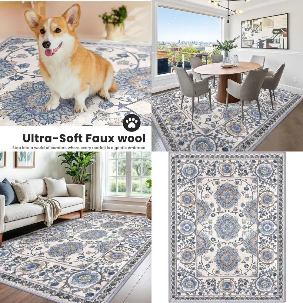 Blue Floral 5x7 Washable Rugs - Low Pile, Non-Slip for Living Room, Dining, Bedrooms, Kids' Rooms, Dorms, and Offices
Blue Floral 5x7 Washable Rugs - Low Pile, Non-Slip for Living Room, Dining, Bedrooms, Kids' Rooms, Dorms, and Offices