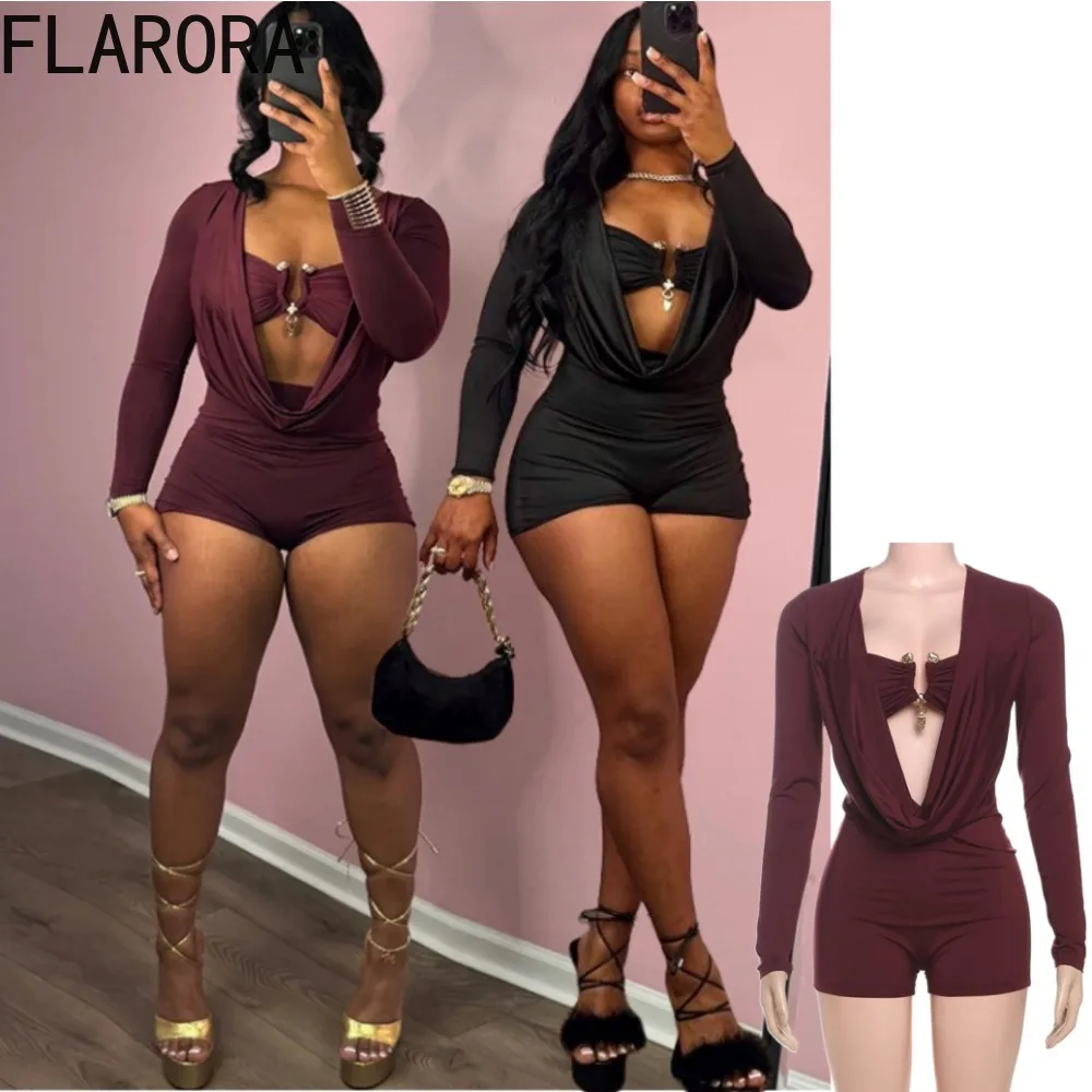 FLARORA Elegant Solid Color Slim Fit Ruched Romper Woman Deep V Metal Buckle Patchwork Bra Short Jumpsuits Sexy Party Clubwear
FLARORA Elegant Solid Color Slim Fit Ruched Romper Woman Deep V Metal Buckle Patchwork Bra Short Jumpsuits Sexy Party Clubwear